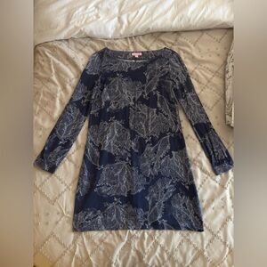 Lilly Pulitzer Navy and Light Blue Floral Long Sleeve Dress